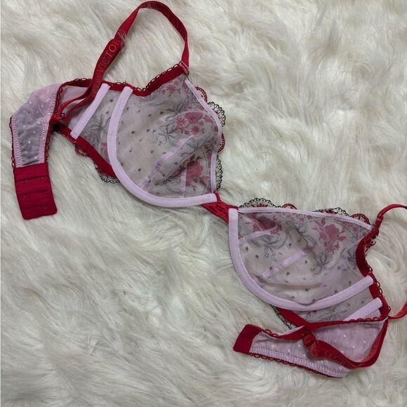 Victoria’s Secret Very Sexy Low Cut Demi Bra with Pink Lace & Embroidered - Picture 3 of 4